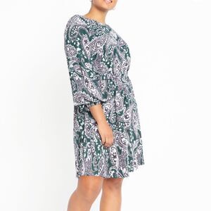 Eloquii Easy Paisley Boat Neck Knee Length Rayon Bohemian Floral Dress with Tie